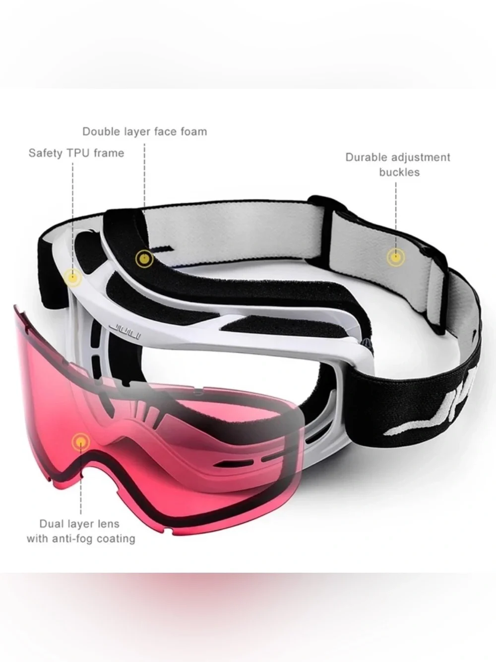 JULI Pink & White Ski Goggles Snowboard Goggles‎ Snowmobile Skiing Skating